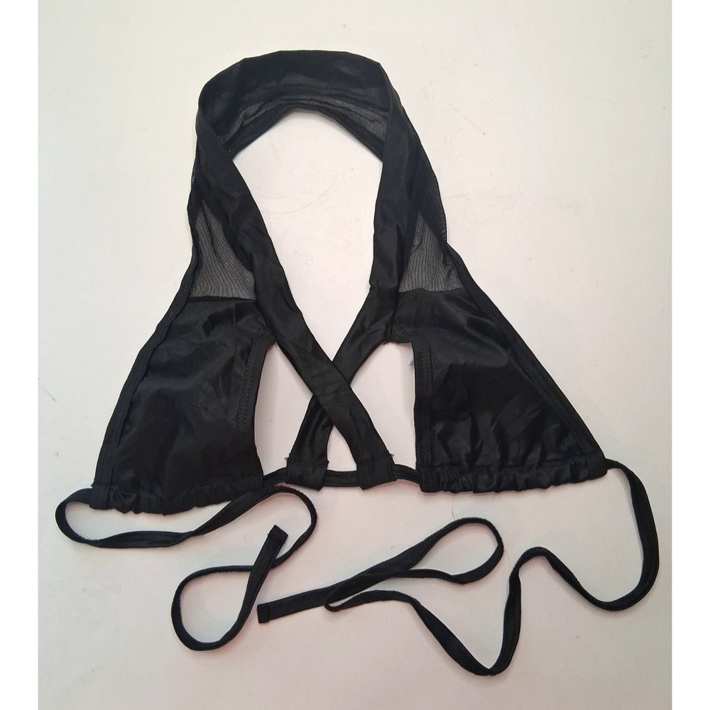 Mapale Columbia Bikini Top Medium Black Criss Cross Front Mesh Adjust Coverage